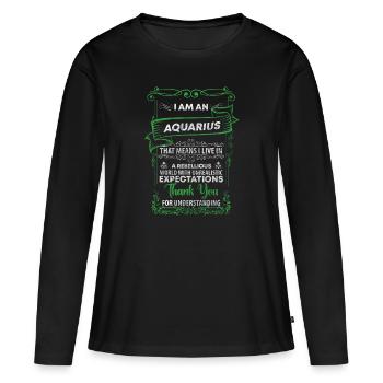 Superstition d’anniversaire du Verseau - T-shirt manches longues Premium bio Femme - noir - Devant - Julia (174cm)