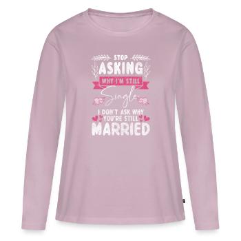 Flirt d’humour de rencontre célibataire - T-shirt manches longues Premium bio Femme - rose poudré - Devant - Julia (174cm)
