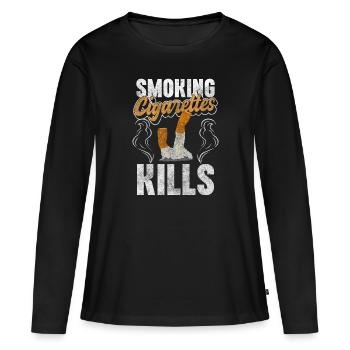 Fumeurs Fumeurs Interdiction de fumer Consommation - T-shirt manches longues Premium bio Femme - noir - Devant - Julia (174cm)