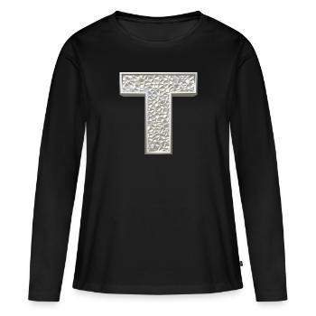 T, lettre, initiale, monogramme, - T-shirt manches longues Premium bio Femme - noir - Devant - Julia (174cm)