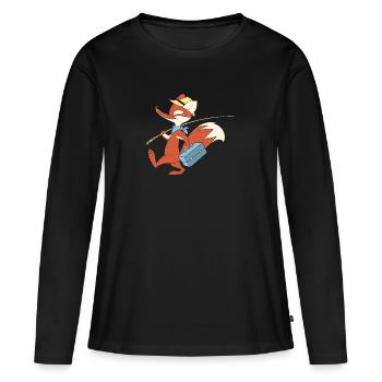 Herr Fuchs mit Angel - Frauen Premium Bio Langarmshirt - Schwarz - Vorne - Julia (174cm)