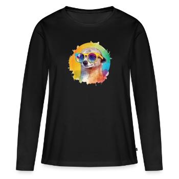 Colorful cool meerkat with sunglasses - Women's Premium Organic Long Sleeve Shirt - black - Front - Julia (174cm)