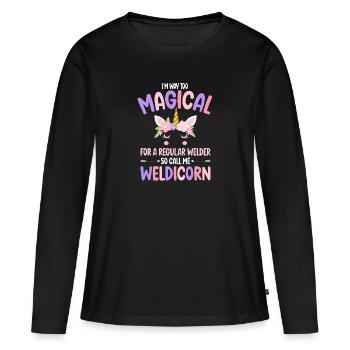 Weldicorn soudage comme un cadeau de fille soudeuse normale - T-shirt manches longues Premium bio Femme - noir - Devant - Julia (174cm)