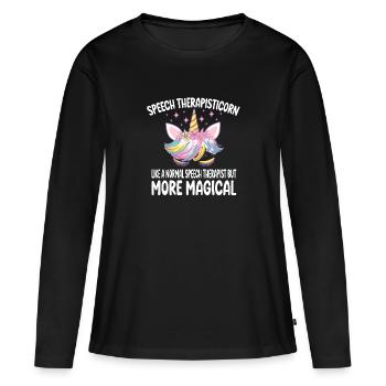 Orthophonisteicorn drôle d’hérapiste cadeau - T-shirt manches longues Premium bio Femme - noir - Devant - Julia (174cm)