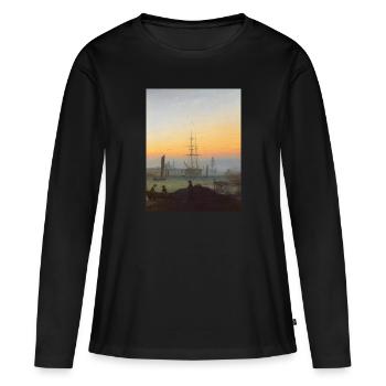 Caspar David Friedrich - Hafen von Greifswald - Frauen Premium Bio Langarmshirt - Schwarz - Vorne - Julia (174cm)