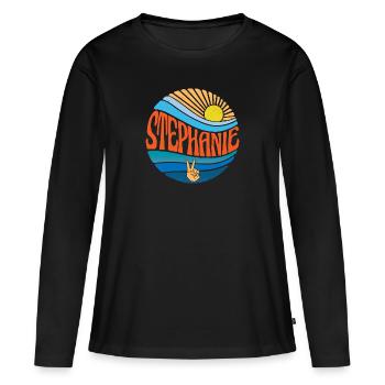 Stéphanie Chemise Vintage Coucher de soleil Stéphanie Groovy - T-shirt manches longues Premium bio Femme - noir - Devant - Julia (174cm)