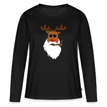 Le renne en a assez - le renne fumant - T-shirt manches longues Premium bio Femme - noir - Devant - Julia (174cm)