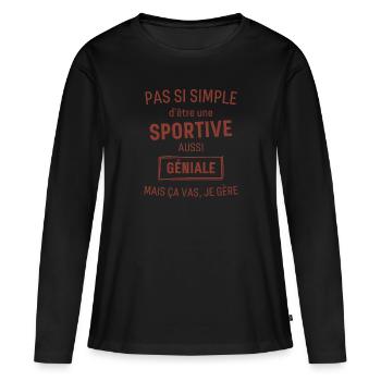SPORTIVE GÉNIALE rouge brunâtre foncé - T-shirt manches longues Premium bio Femme - noir - Devant - Julia (174cm)
