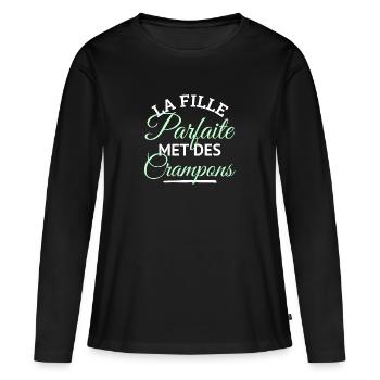 Cadeau footballeuse La fille parfaite crampons - T-shirt manches longues Premium bio Femme - noir - Devant - Julia (174cm)