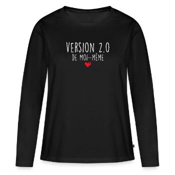 Version 2.0 de moi-meme Cadeau Femme Forte - T-shirt manches longues Premium bio Femme - noir - Devant - Julia (174cm)