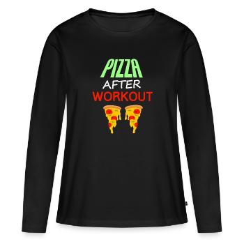 Pizza nach dem Training, Fitness + Essen Angebot - Frauen Premium Bio Langarmshirt - Schwarz - Vorne - Julia (174cm)