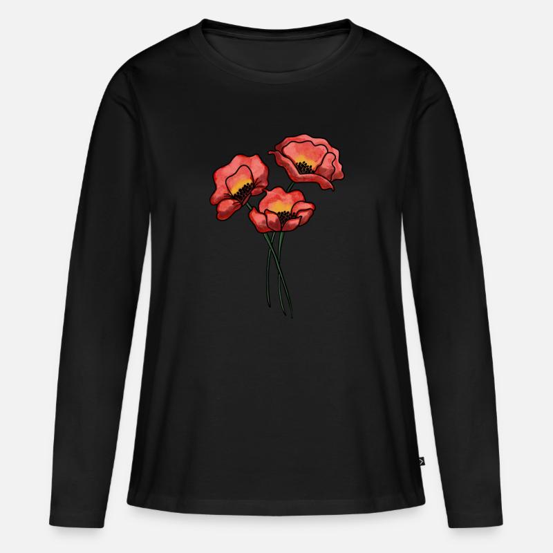 Mohnblumen - Frauen Premium Bio Langarmshirt - Schwarz