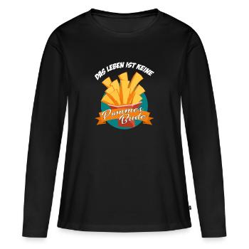 DAS LEBEN IST KEINE POMMES BUDE - Frauen Premium Bio Langarmshirt - Schwarz - Vorne - Julia (174cm)