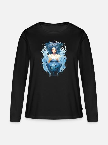 I AM ♒️ AQUARIUS ♒️ - Frauen Premium Bio Langarmshirt - Schwarz