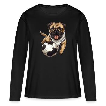 Pug in football fever: Striker with paws - Women's Premium Organic Long Sleeve Shirt - black - Front - Julia (174cm)