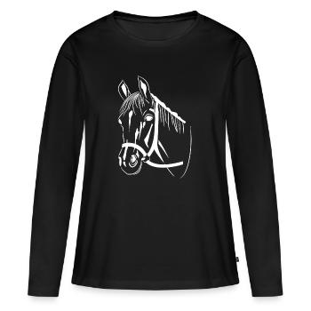 Pferdekopf - Frauen Premium Bio Langarmshirt - Schwarz - Vorne - Julia (174cm)