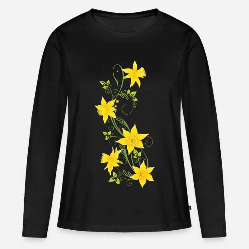Easter, daffodils, daffodils, spring - Women's Premium Organic Long Sleeve Shirt - black