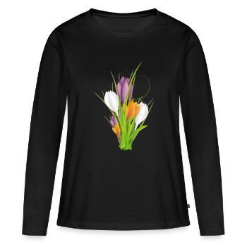 crocus délicats et brillants au printemps - T-shirt manches longues Premium bio Femme - noir - Devant - Julia (174cm)