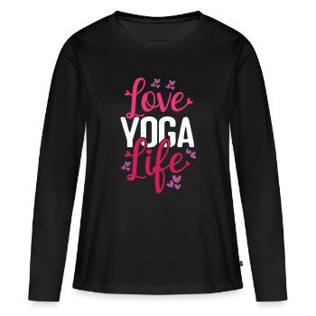 Aimer Yoga Vie - T-shirt manches longues Premium bio Femme - noir - Devant - Julia (174cm)