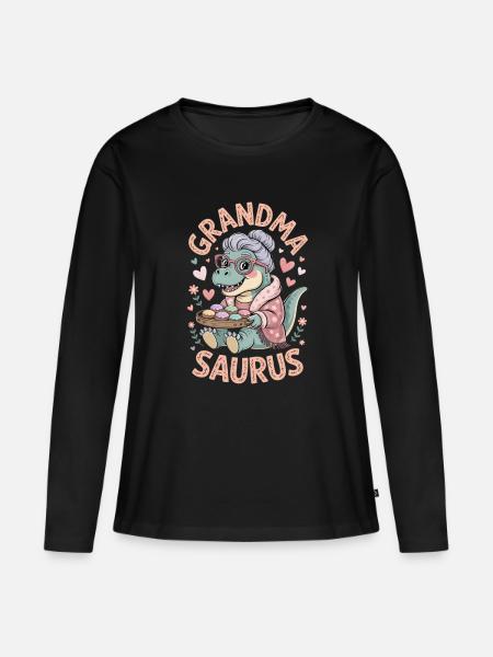 Oma Saurus Großmutter - Frauen Premium Bio Langarmshirt - Schwarz