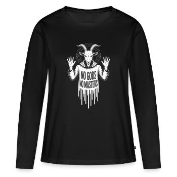 Autorité Rebelle Anti-Mère à Capuchon Chèvre - T-shirt manches longues Premium bio Femme - noir - Devant - Julia (174cm)