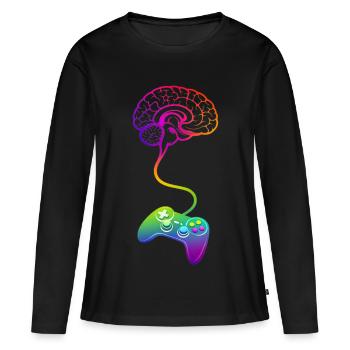 Cadeaux de gamer pour hommes et femmes jeux vidéo - T-shirt manches longues Premium bio Femme - noir - Devant - Julia (174cm)