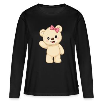 Ours câlin avec nœud rose - T-shirt manches longues Premium bio Femme - noir - Devant - Julia (174cm)