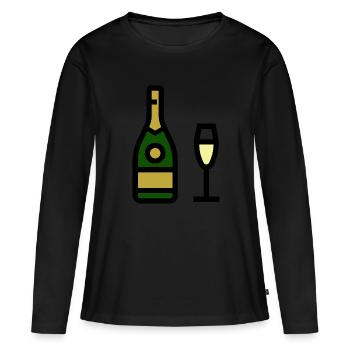 Verre à , vin mousseux, verre de - T-shirt manches longues Premium bio Femme - noir - Devant - Julia (174cm)