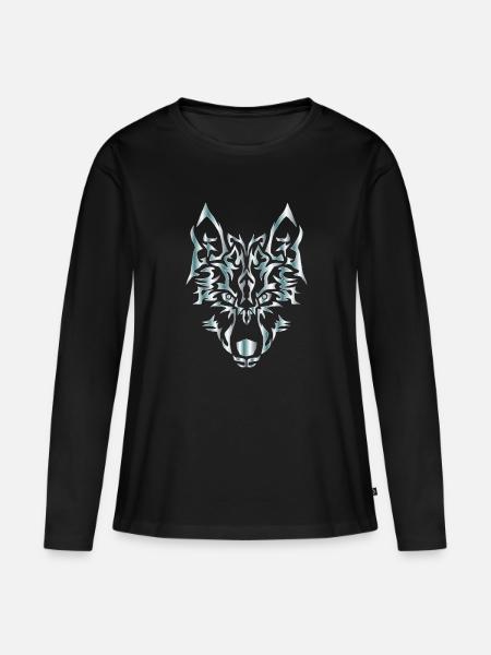 Wolf - Frauen Premium Bio Langarmshirt - Schwarz