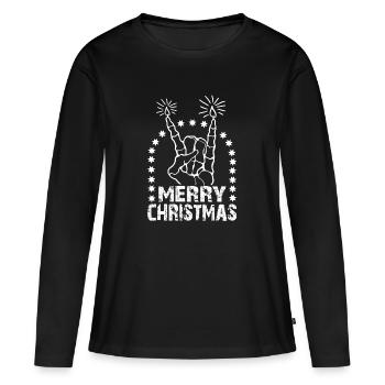 Merry Christmas Fourche avec des bougies - T-shirt manches longues Premium bio Femme - noir - Devant - Julia (174cm)