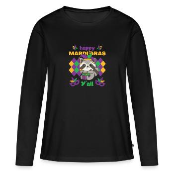 Fasching Waschbär mit Trommel Faschings Kostüm - Frauen Premium Bio Langarmshirt - Schwarz - Vorne - Julia (174cm)