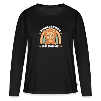 Crèche j’arrive! - T-shirt manches longues Premium bio Femme - noir - Devant - Julia (174cm)