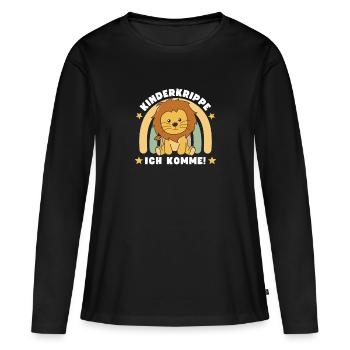 Crèche j’arrive! Lion - T-shirt manches longues Premium bio Femme - noir - Devant - Julia (174cm)