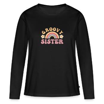 Groovy Sister - Rainbow groovy style vinatge - T-shirt manches longues Premium bio Femme - noir - Devant - Julia (174cm)