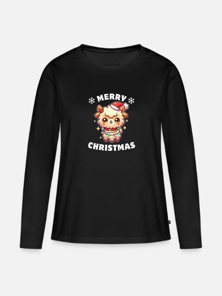 Weihnachtsmütze Weihnachten Lichterkette Alpaka - Frauen Premium Bio Langarmshirt - Schwarz