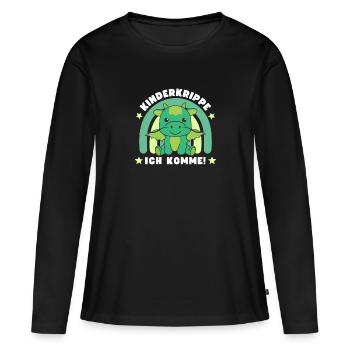 Crèche j’arrive ! Dragon - T-shirt manches longues Premium bio Femme - noir - Devant - Julia (174cm)