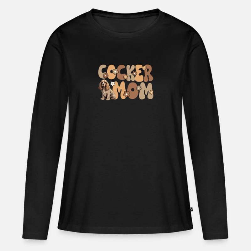 English Cocker Spaniel Groovy Cocker Mom - Frauen Premium Bio Langarmshirt - Schwarz