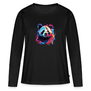 Wasserfarben Farbenfroher Panda bunte Tiere - Frauen Premium Bio Langarmshirt - Schwarz - Vorne - Julia (174cm)