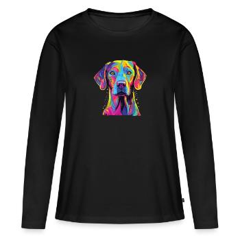 Aquarelle colorée dentelle bleue - T-shirt manches longues Premium bio Femme - noir - Devant - Julia (174cm)