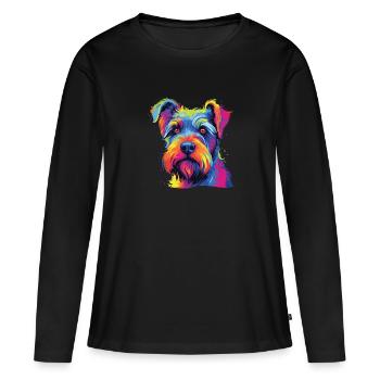 Aquarelle colorée Standard Schnauzer - T-shirt manches longues Premium bio Femme - noir - Devant - Julia (174cm)