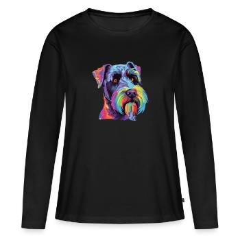 Aquarelle colorée Standard Schnauzer - T-shirt manches longues Premium bio Femme - noir - Devant - Julia (174cm)