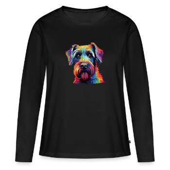 Aquarelle colorée Standard Schnauzer - T-shirt manches longues Premium bio Femme - noir - Devant - Julia (174cm)
