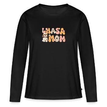 Lhassa Apso Groovy Lhassa Maman - T-shirt manches longues Premium bio Femme - noir - Devant - Julia (174cm)