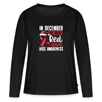 En décembre, nous portons du rouge pour - T-shirt manches longues Premium bio Femme - noir - Devant - Julia (174cm)