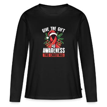 Ruban rouge à offrir pour Noël - T-shirt manches longues Premium bio Femme - noir - Devant - Julia (174cm)