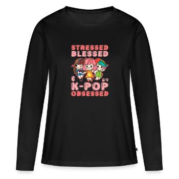 Idée cadeau motif coréen à la mode pour les fans de K-pop - T-shirt manches longues Premium bio Femme - noir - Devant - Julia (174cm)