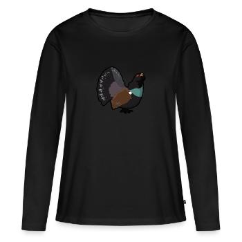 Animaux forestiers à motif de grand tétras - T-shirt manches longues Premium bio Femme - noir - Devant - Julia (174cm)