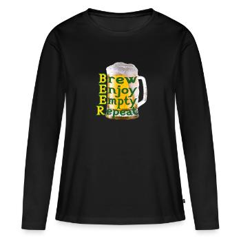 BIÈRE BRASSÉE PROFITER DE RÉPÉTITION VIDE - T-shirt manches longues Premium bio Femme - noir - Devant - Julia (174cm)