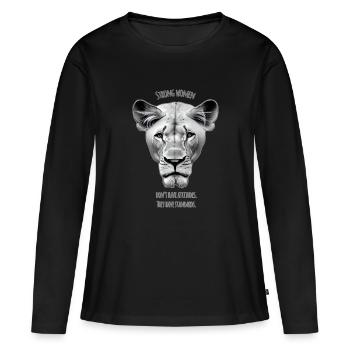 LEOIN - les femmes fortes n’ont pas d’attitudes ! - T-shirt manches longues Premium bio Femme - noir - Devant - Julia (174cm)