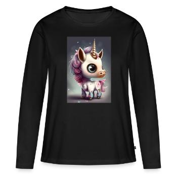 Licorne Chibi - T-shirt manches longues Premium bio Femme - noir - Devant - Julia (174cm)